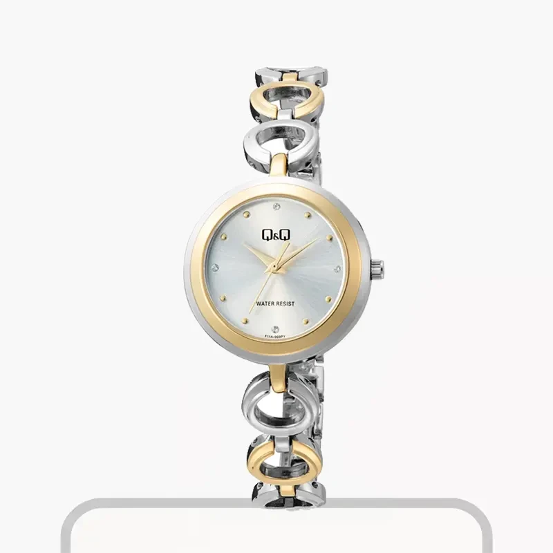 Q&Q Silver Dial Quartz Two-tone Ladies Watch- F11A-003PY